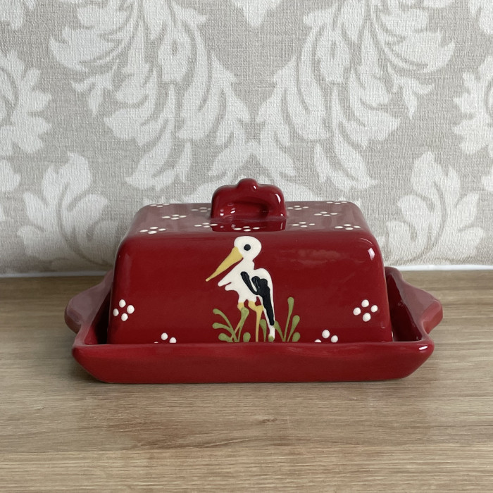 Butter dish red stork