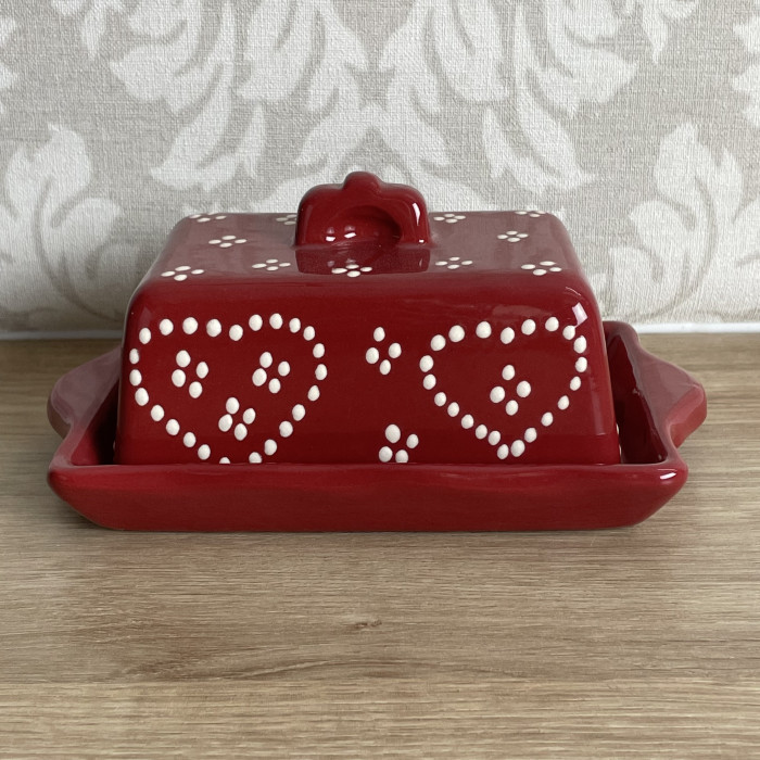 Butter dish red heart