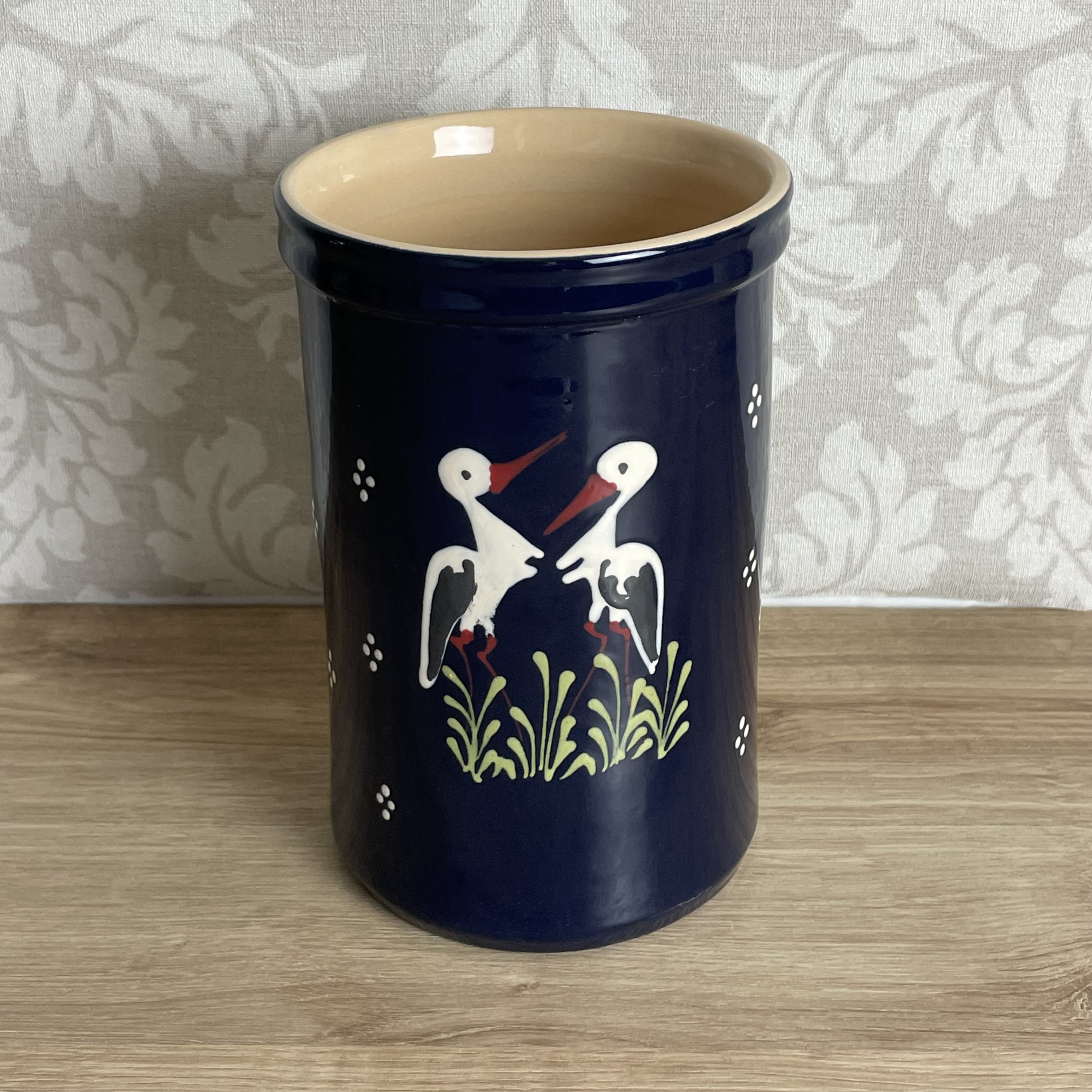 Pot kitchen utensils blue with stork