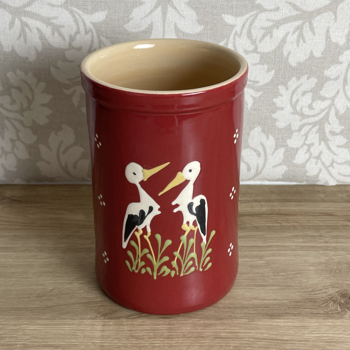 pot kitchen utensils red with stork